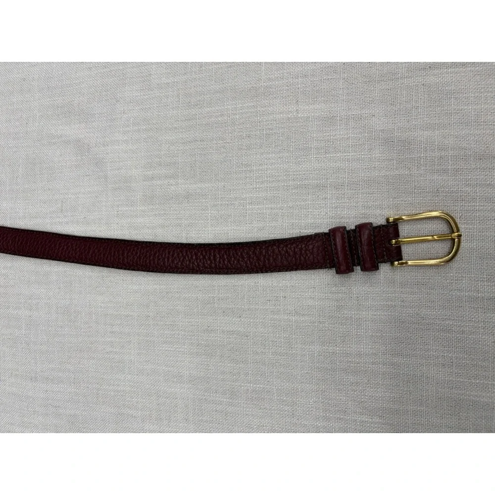 LL Bean Burgundy Pebbled Leather Belt Gold Buckle Made in USA Size 46 60924